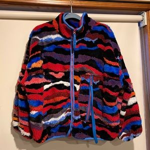 UGG Marlene Cali Collage Sherpa Jacket Coat size M Red Blue Medium
